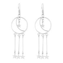 Cosmic Elegance Moon &amp; Star Chandelier Sterling Silver Dangle Earrings - $21.36