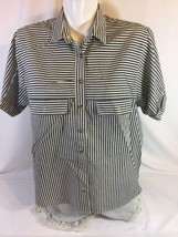 Joan Harper Men Button Up Shirt Short Sleeve Striped Black/ White Size L... - £21.43 GBP