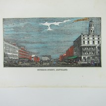 Engraving Print Cleveland Ohio Superior Street Scene Hand Colored Antiqu... - $19.99