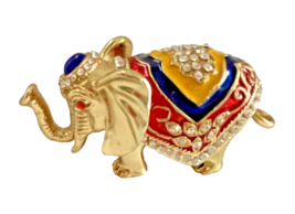 Trinket Box Golden Elephant  With Austrian Crystals 4&quot; Long x 2&quot; Tall Jewels - £24.07 GBP