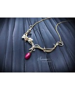 Handmade beautiful Ruby and Maple Leaves Necklace in Brass, Art Nouveau ... - $119.00