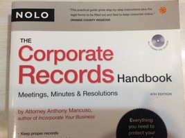 The Corporate Records Handbook by Anthony Mancuso - 4th Ed - Meetings, Minutes - £39.27 GBP