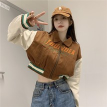MEXZT Streetwear Women Retro Letter Crop Baseball Coats Fall Harajuku Turn-down  - £36.86 GBP