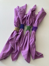 Set Of 4 Purple Cloth Napkins Approx 18” , With Festive Beads - £19.97 GBP