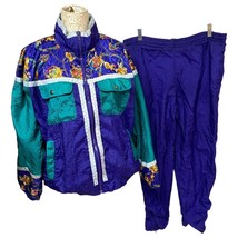 Vtg 80&#39;s Active Frontier SPORT Blue/Green/Multi jacket pants Tracksuit set Sz M - £39.40 GBP