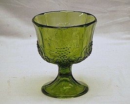 Old Vintage Harvest Green by Colony Footed Planter Pressed Glass Grape Pattern - £21.11 GBP