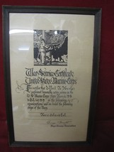 ANTIQUE 1919 USMC MARINE CORPS SERVICE CERTIFICATE WWI AEF FRANCE - $1,201.39 MXN