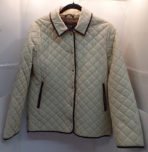Coach Women&#39;s Bone Colored Quilted Puffer Jacket W Brown Leather Trim Snap Up S - £38.95 GBP