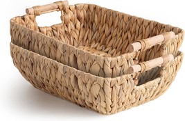 StorageWorks Hand-Woven Large Storage Baskets with Wooden Handles, Water - £35.37 GBP