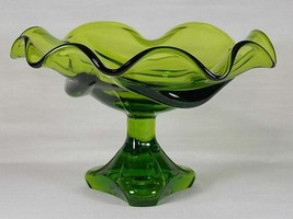 Viking Art Glass Avocado Green Epic Drape Comport with Arching Thumbprin... - $47.00