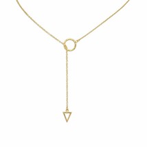 24&quot; 14K Yellow Gold Plated Multi-shaped Lariat Necklace with Fancy Triangle Drop - £95.29 GBP