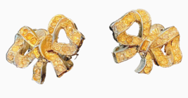 Vintage Francois for Coro PAT 280950 Silver-Tone Rhinestone Bow Earrings - $7.59