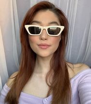 Cat Eye Women's Sunglasses Cream Off White Blue Lenses Fashionista Elegant - $9.99