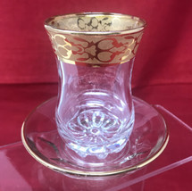 Pasabahce Turkey Gold Ornate Trim Etched Tea Glass &amp; Ornate Saucer Set - £10.05 GBP