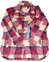 Members Mark Women&#39;s Relaxed Fit Button Front Plaid Shacket Large New Pink Plaid - £22.54 GBP