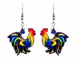Rooster Farm Animal Graphic Dangle Earrings - Womens Fashion Handmade Je... - £11.76 GBP