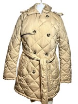 New Sam Edelman Coat Women&#39;s M Medium Beige Quilted Puffer Jacket Belted - $42.75