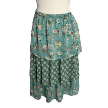 Susan Barry Floral Chiffon Midi Skirt M Green Three Tiered Lined Elastic... - $27.84