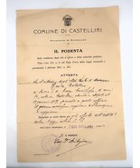 Vtg Municipality Castelliria Italy Certificate 1929 Unusual Ephemera Anc... - $50.00