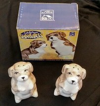 Alco Salt Pepper Shaker Set Hand Painted Brown DOG Ceramic Shakeables Ne... - $13.84