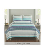  Geometric Bedding Set   3-PC Quilted Bedspread Set Multicolor Stripes F... - $57.25+