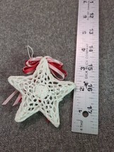 Starched Crochet Star Ornament 3-1/4&quot; White with Pink Roses and Ribbons - £4.78 GBP