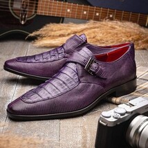 Men's Shoes genuine crocodile and lizard dress monk strap Toluca Purple image 7