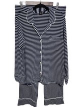 J.CREW DREAMIEST LONG-SLEEVE PAJAMA PANT SET (M) IN NAVY BLUE &amp; WHITE ST... - $28.99