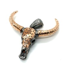 Estate Sterling Rose Gold Signed 925 Abbachi Bull Horn Skull Man Design Pendant - £146.06 GBP