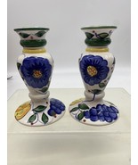 Bella Casa by Ganz Candle Holders 6” Floral Fruit Design Hand Painted Bl... - $24.99