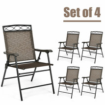 4Pcs Folding Chairs Patio Garden Outdoor W/ Steel Frame Armrest Footrest - £191.68 GBP