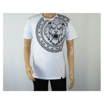 Mens PLATINI Sports Shirt With Rhine Stones Lion Medallion Chain SS3612 White image 2
