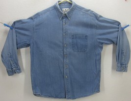 I.N.C. Men&#39;s sz (Large) BUTTON-FRONT Blue DENIM SHIRT Chest Pocket missi... - $20.00