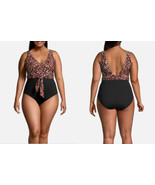 Mynah Swimsuit Size 18W Animal Leopard Print Slimming Black One Piece 1X - $46.53