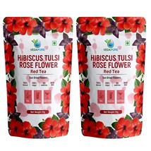 2 X Natural Red Tea Pure Hibiscus Flower With Rose Petals Sun Dried, 25Gm HERBAL - £19.70 GBP