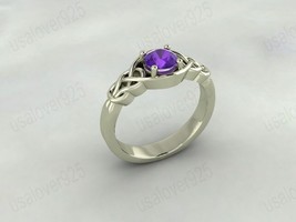 Amethyst Round Gemstone 925 Sterling Silver Solitaire Modern Women Ring Jewelry - £37.17 GBP