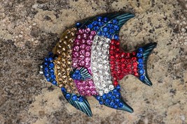 Vintage Rhinestone Fish Brooch Pin Statement Jewelry Silver Sea Creature Large - £12.47 GBP