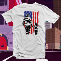 Firefighter and Child America Flag COTTON T-SHIRT First Responder Hero - $17.79+