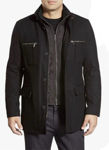 Cole Haan Signature Men's Black Wool Melton Coat with Nylon Bib S/P - £157.48 GBP