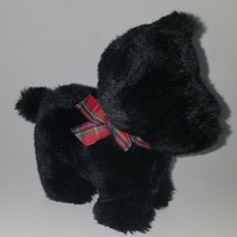 Caltoy Solid Black Scottie Dog Plush Softsheen Small 6&quot; Stuffed Toy Red Bow - £19.34 GBP