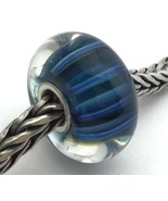 Artisan Lampwork Glass Blue Stripes Bead Charm, New - $18.99