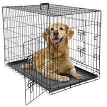 36&quot; Dog Crate Kennel Folding Pet Cage 2 Door With Tray Indoor Pet House Black - £66.42 GBP