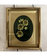 VTG Framed Glass Beaded Flowers Floral Wall Art ￼Velvet Daisy Black Eyed... - $27.35 CAD