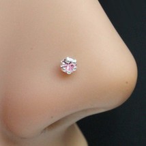 Ethnic 925 Sterling Silver Single Stone Pink CZ Indian Nose ring Push Pin - £10.64 GBP