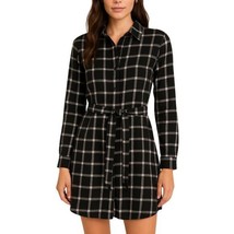 Black Plaid Casual Loose Long Sleeved Belted Dress - $19.80