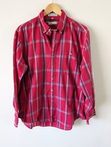 Christian Dior Mens Vintage Button-Up Shirt Red Blue Plaid Long Sleeve Size XL - $20.79