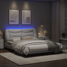 Modern White Faux Leather Queen Size Bed Frame With LED Lights Headboard Base - £313.82 GBP