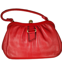 Vintage Juness Red Faux Pebbled Leather Gold Snap Top Arm Bag Top Handle - $18.69