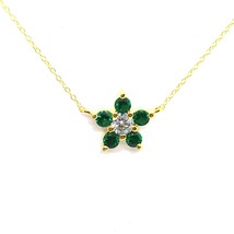 0.18Ct Lab-Created Emerald Diamond 14K Rose Gold Plated Flower Pendant Necklace - £57.48 GBP