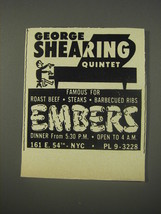 1956 Embers Restaurant Ad - George Shearing Quintet - £14.74 GBP